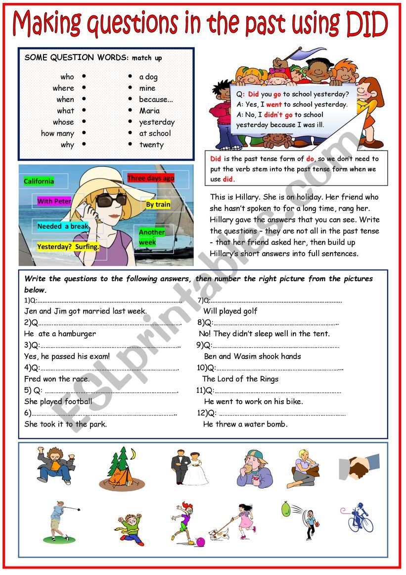 Making questions using ´did´ ESL worksheet by cunliffe