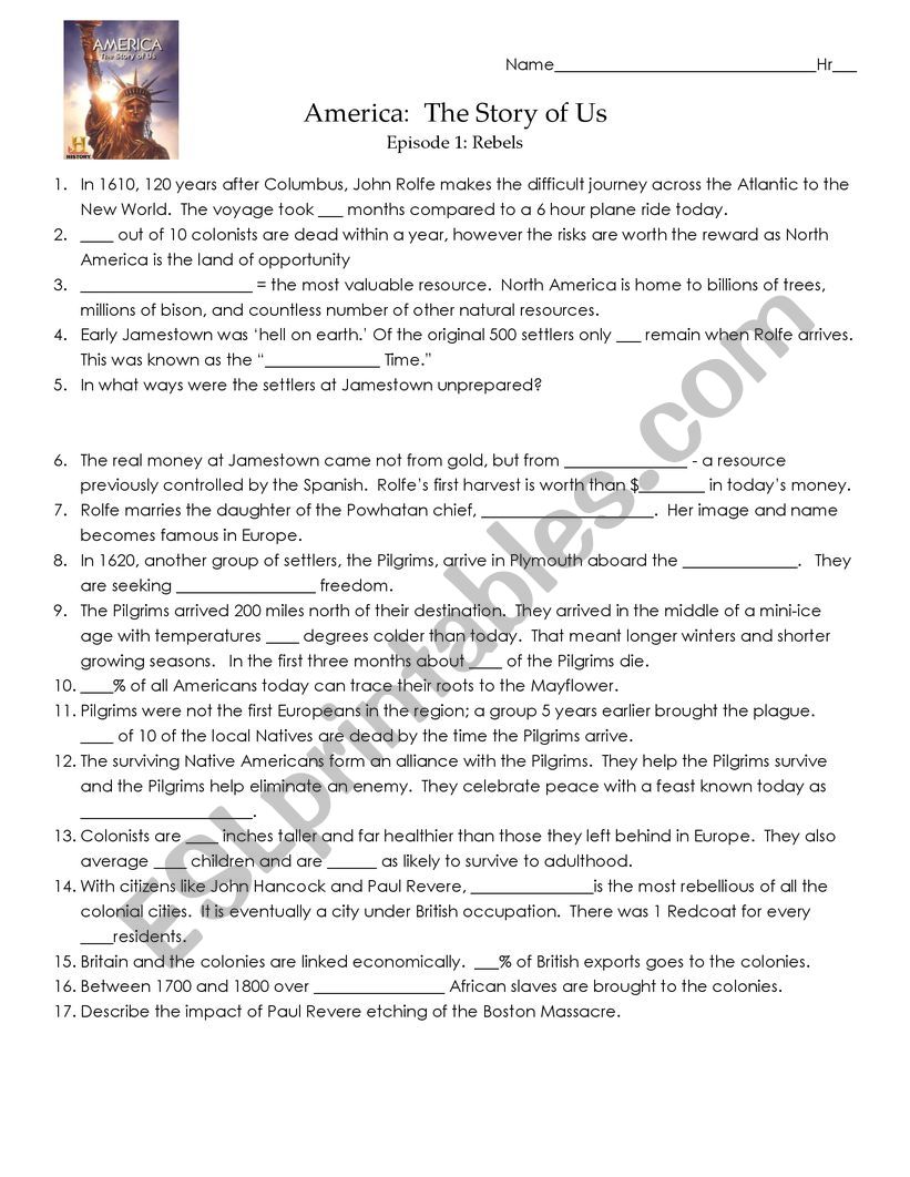 Story of Us worksheet