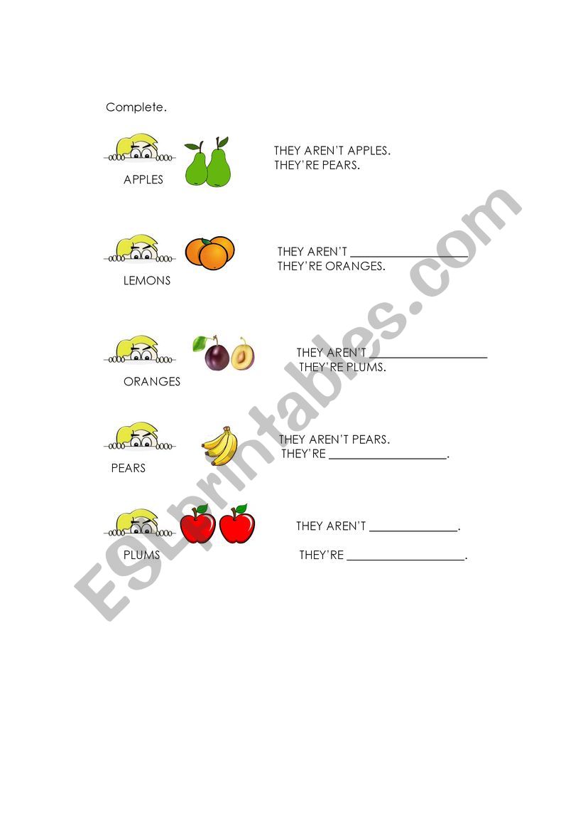 FRUITS worksheet