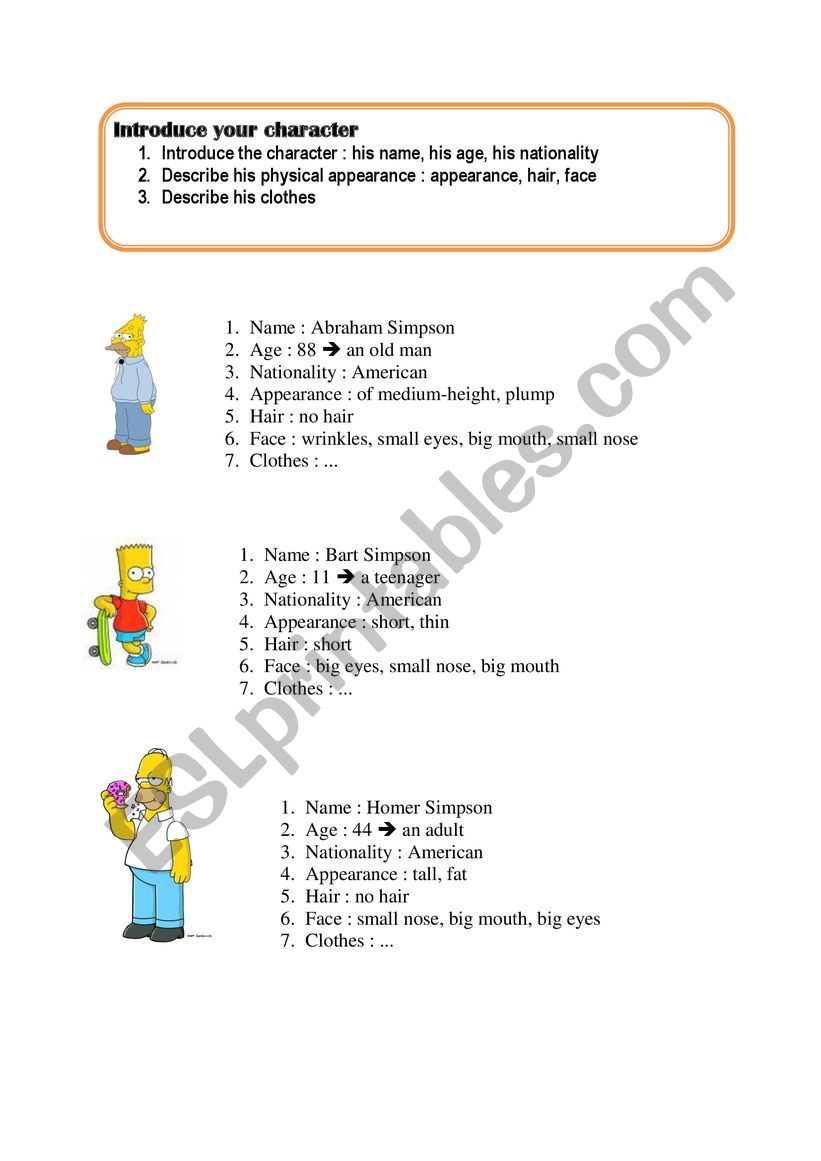 The Simpsons characters worksheet