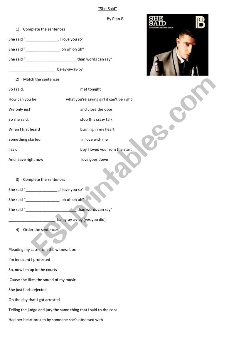 She said - by Plan B worksheet