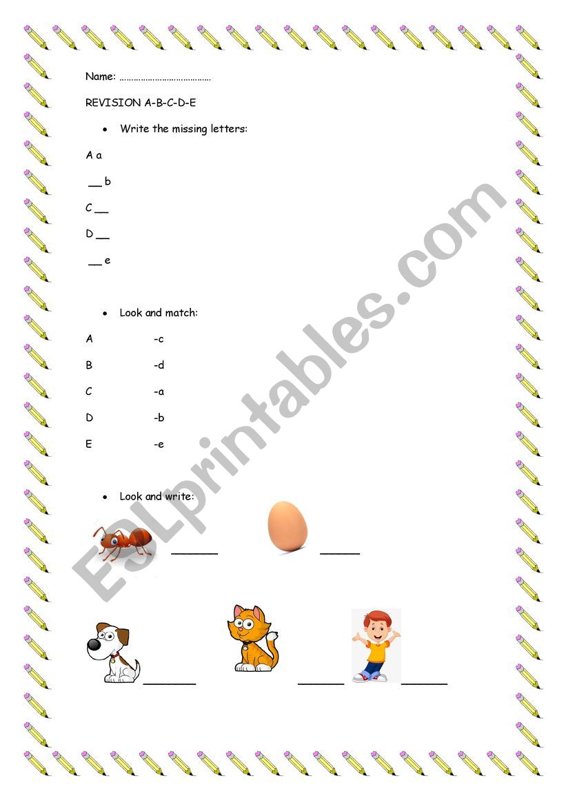 a b c d e revision worksheet