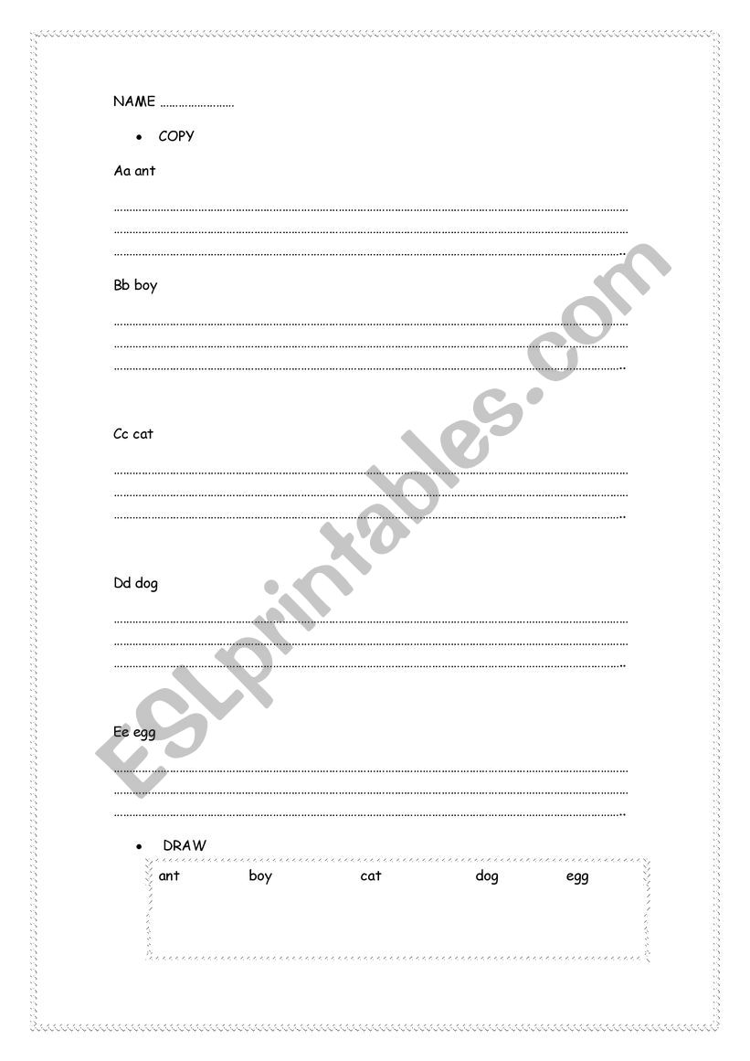 learning letters a b c d e worksheet
