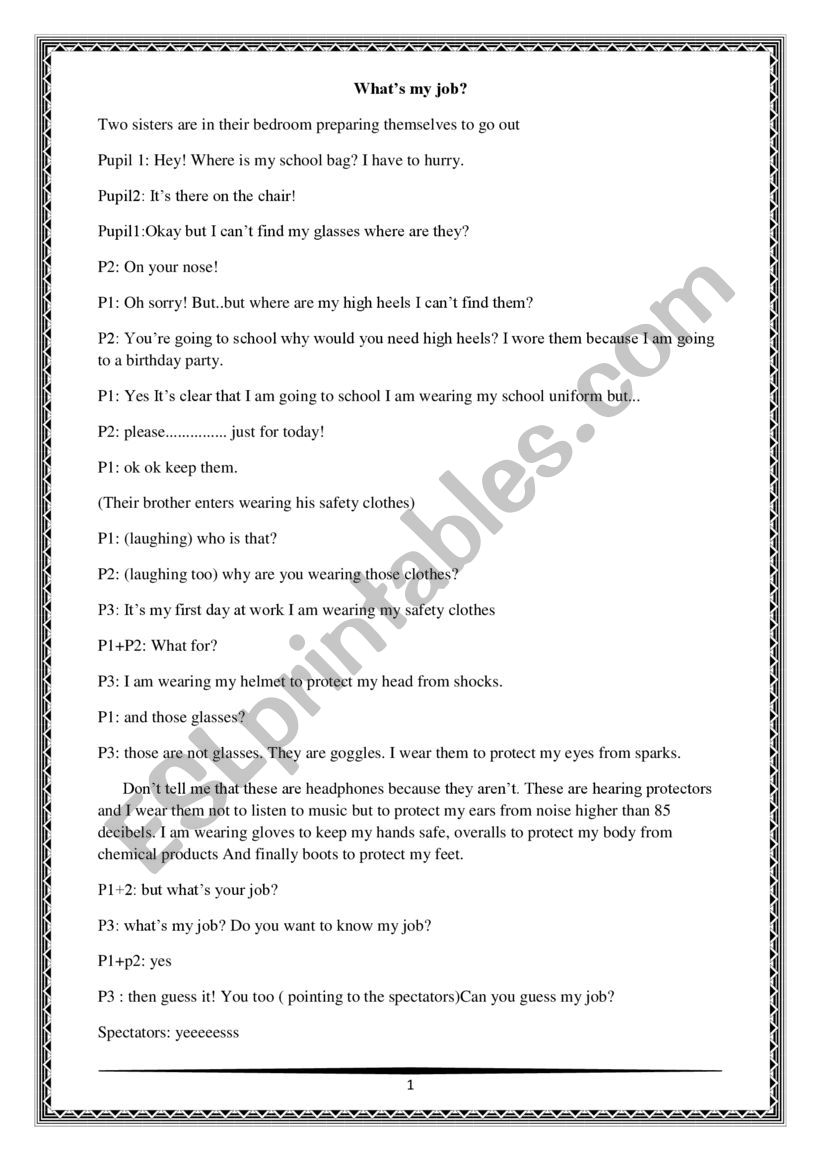 Whats my job (I have written this play for my technical school students, hope u like it)