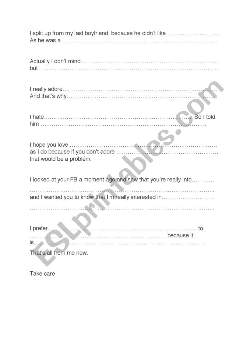 Blind date letter (Likes and dislikes)