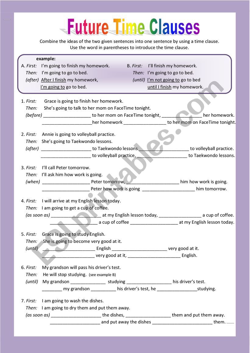 FUTURE TIME CLAUSES ESL Worksheet By Kwsp
