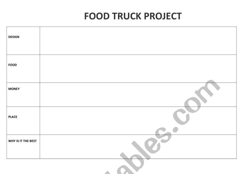 Food Truck worksheet