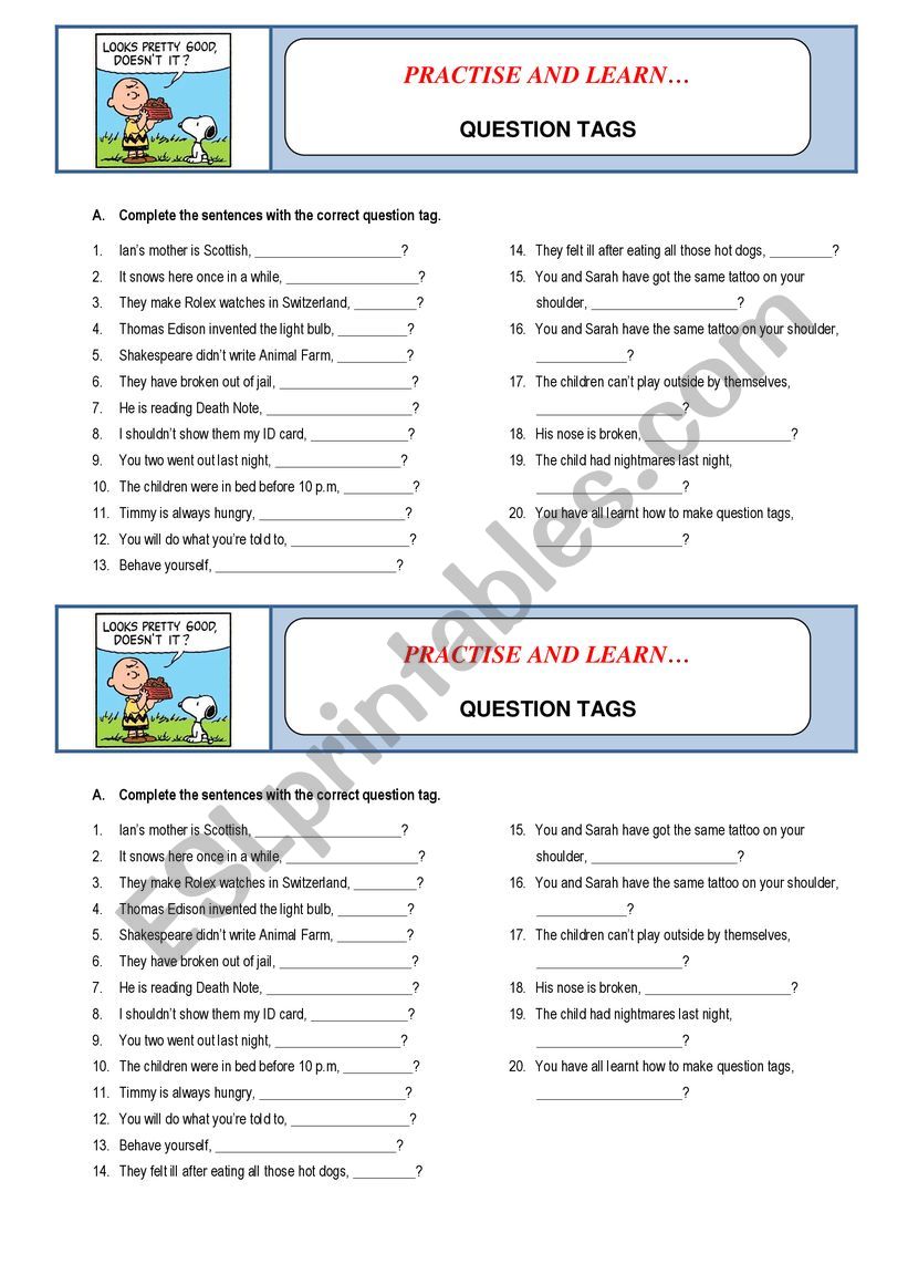 Question Tags 1 worksheet