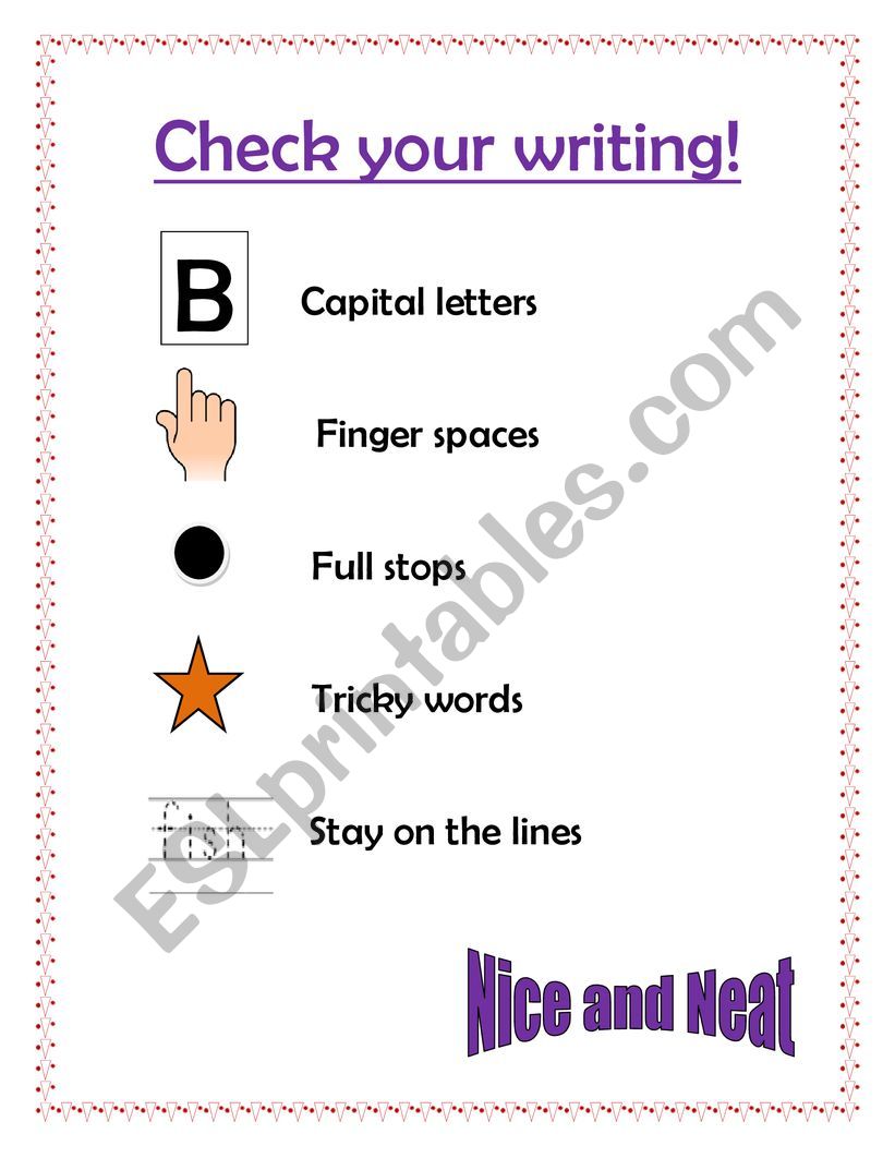 Writing checklist worksheet