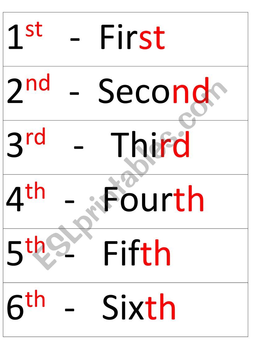 Ordinal numbers of the month worksheet
