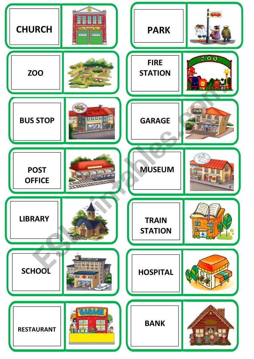 PLACES IN TOWN DOMINO worksheet