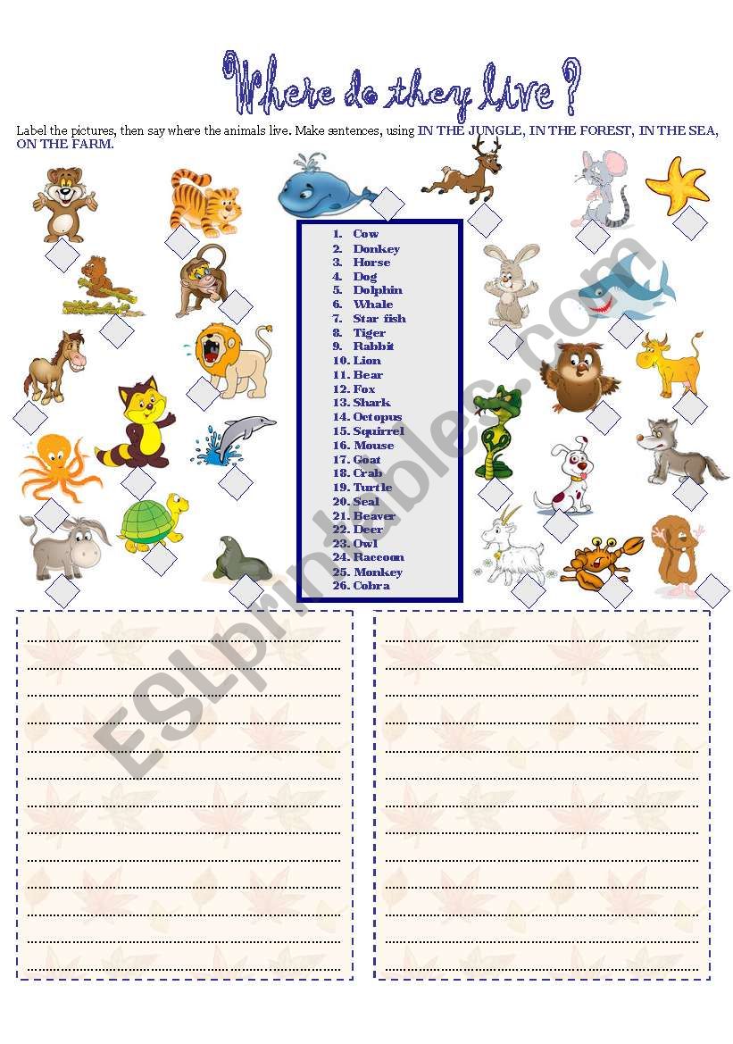 WHERE DO THEY LIVE? worksheet