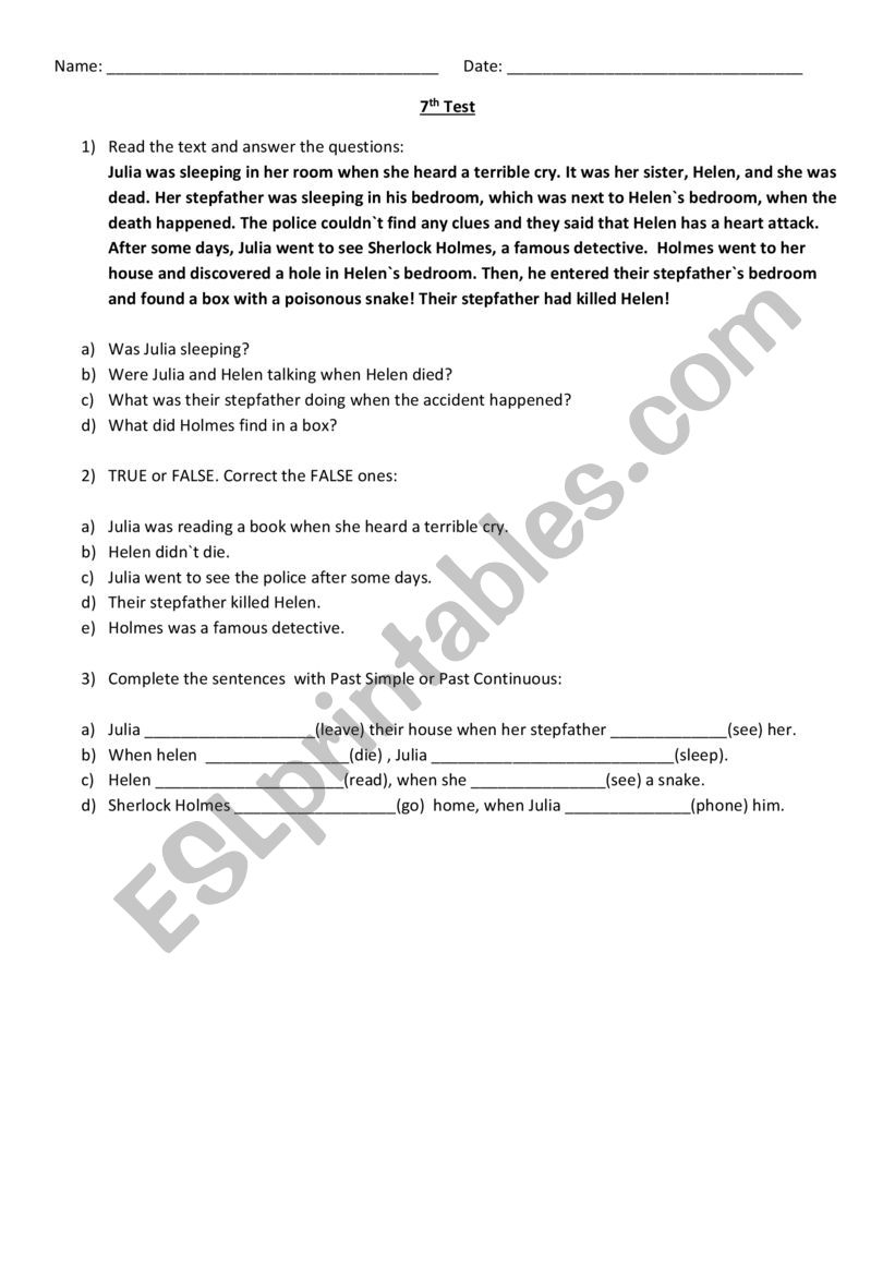 Past simple and Past Continuous Test