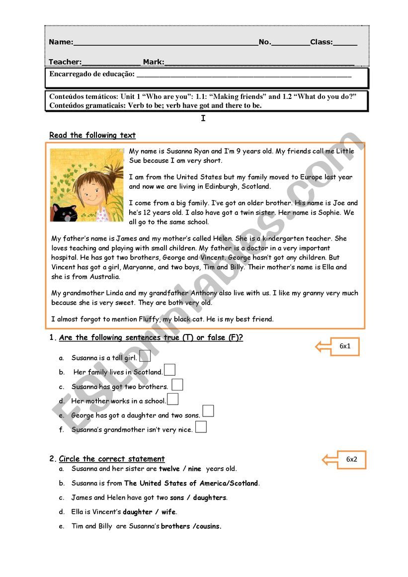 english test family worksheet