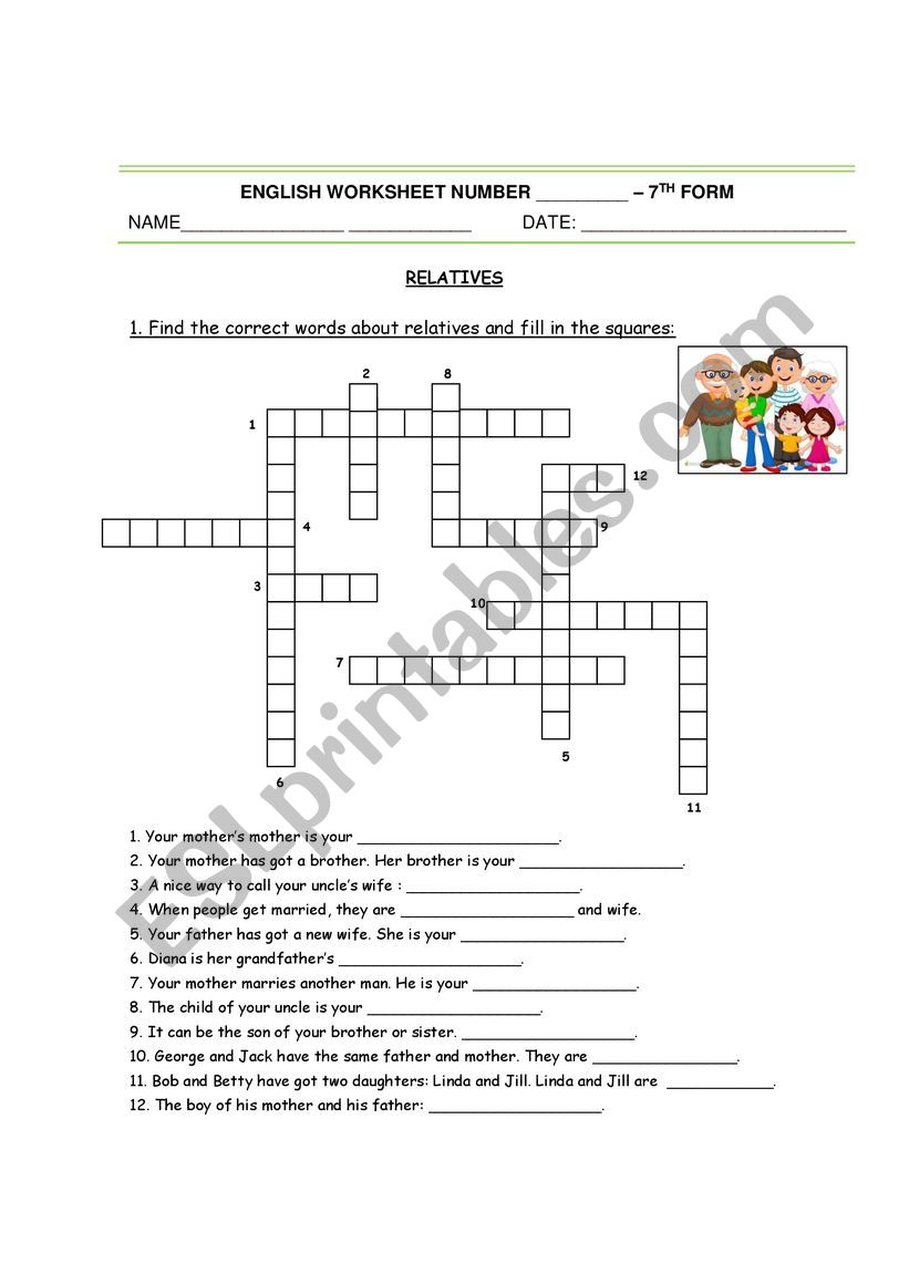 family members worksheet