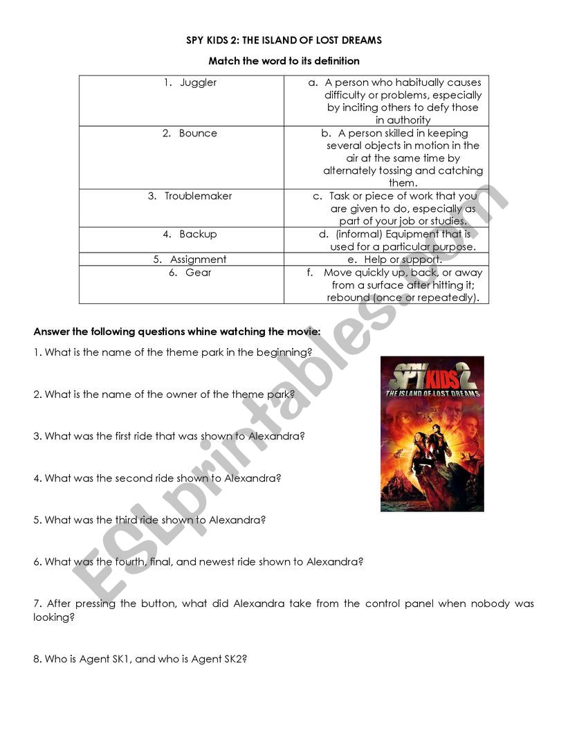 Spy kids 2 worksheet