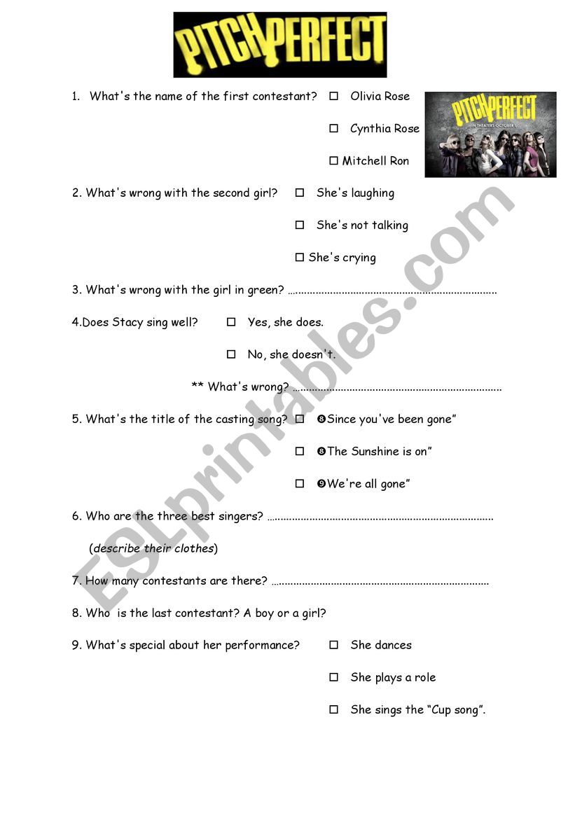Pitch Perfect - Auditions worksheet