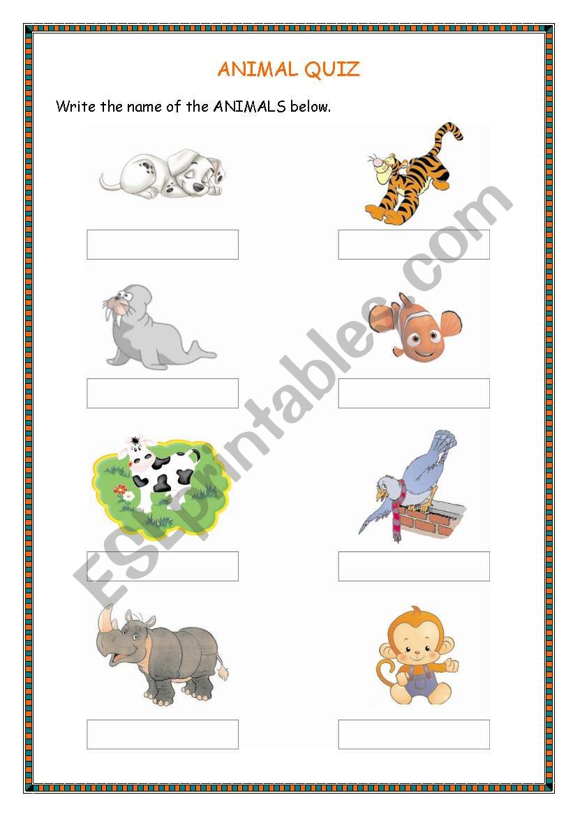 animals worksheet