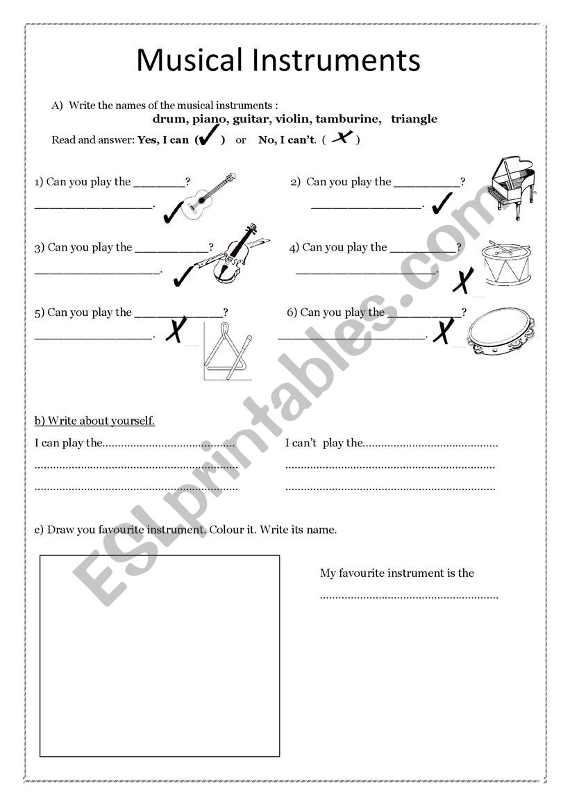 CAN- MUSICAL INSTRUMENTS worksheet