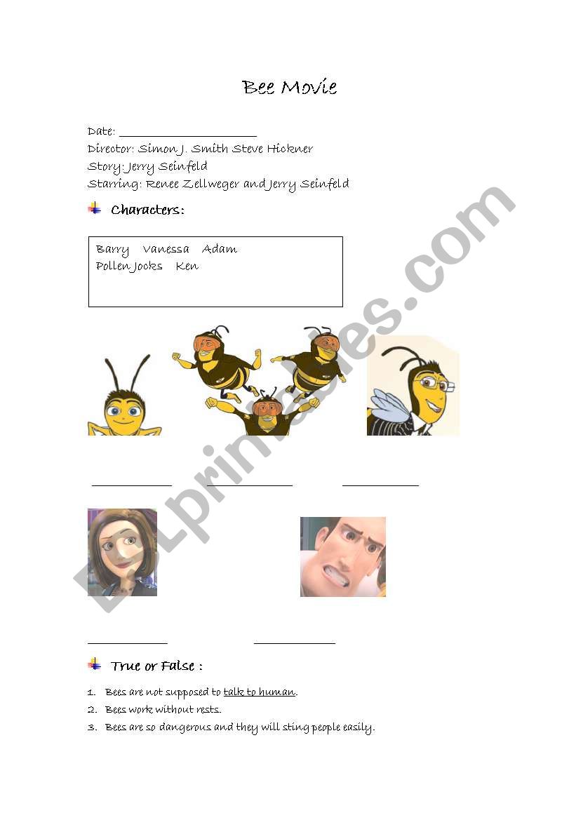 bee movie worksheet worksheet
