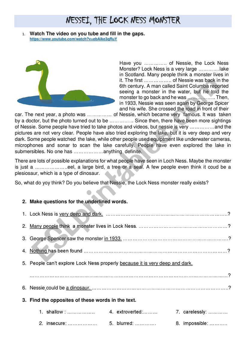  Loch Ness Monster; Opinion Essay