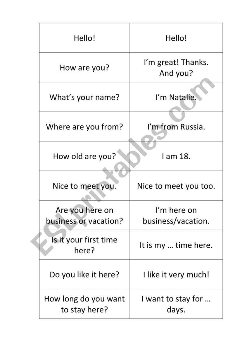 Introduction question games worksheet