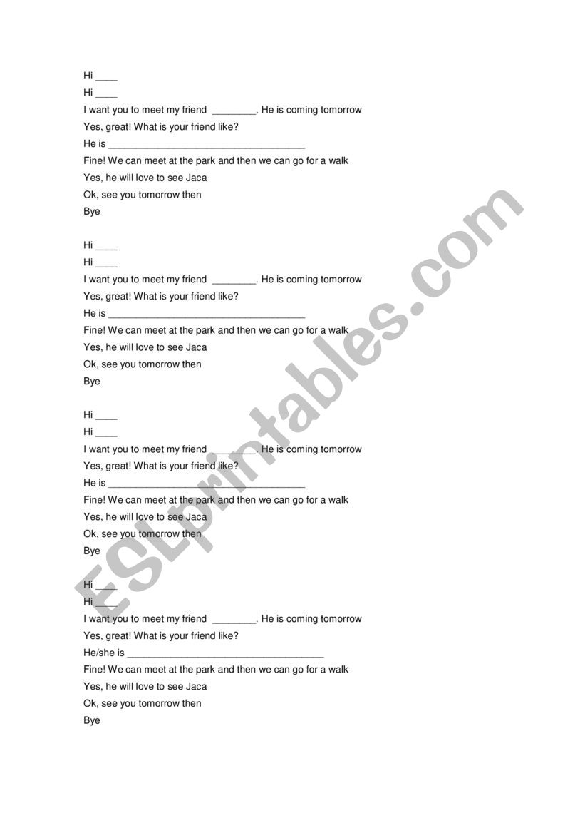 Dialogue to play describing someoneÂ´s personality