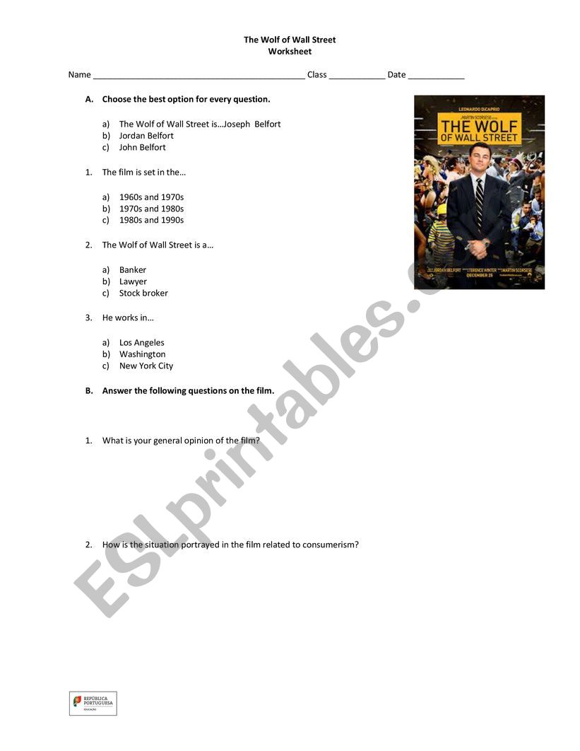 The Wolf of Wall Street film worksheet