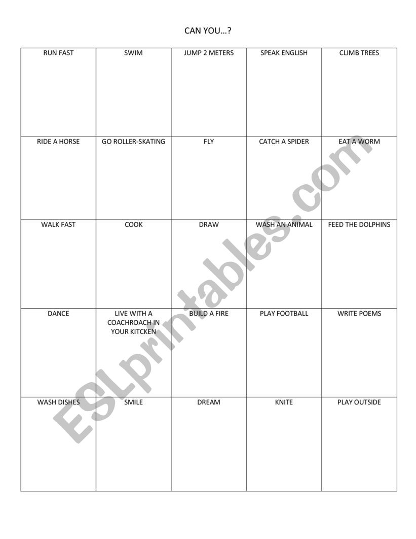 Can-BINGO worksheet