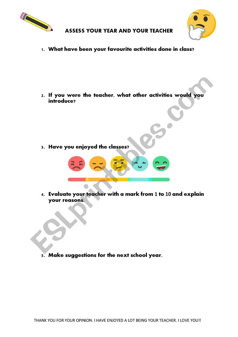 Asses your year worksheet