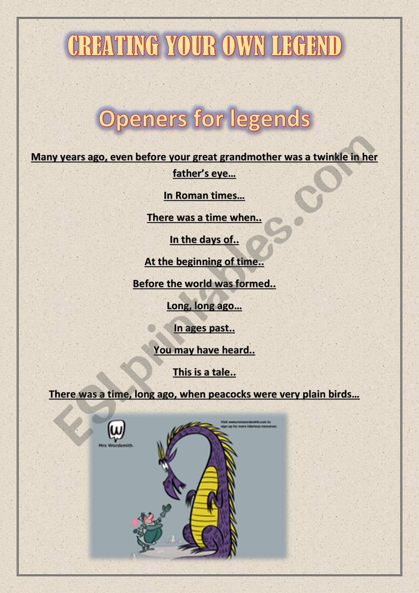 Create your own legend worksheet