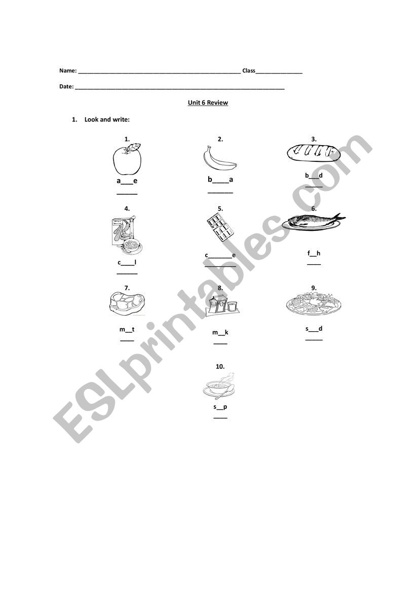 Food review worksheet