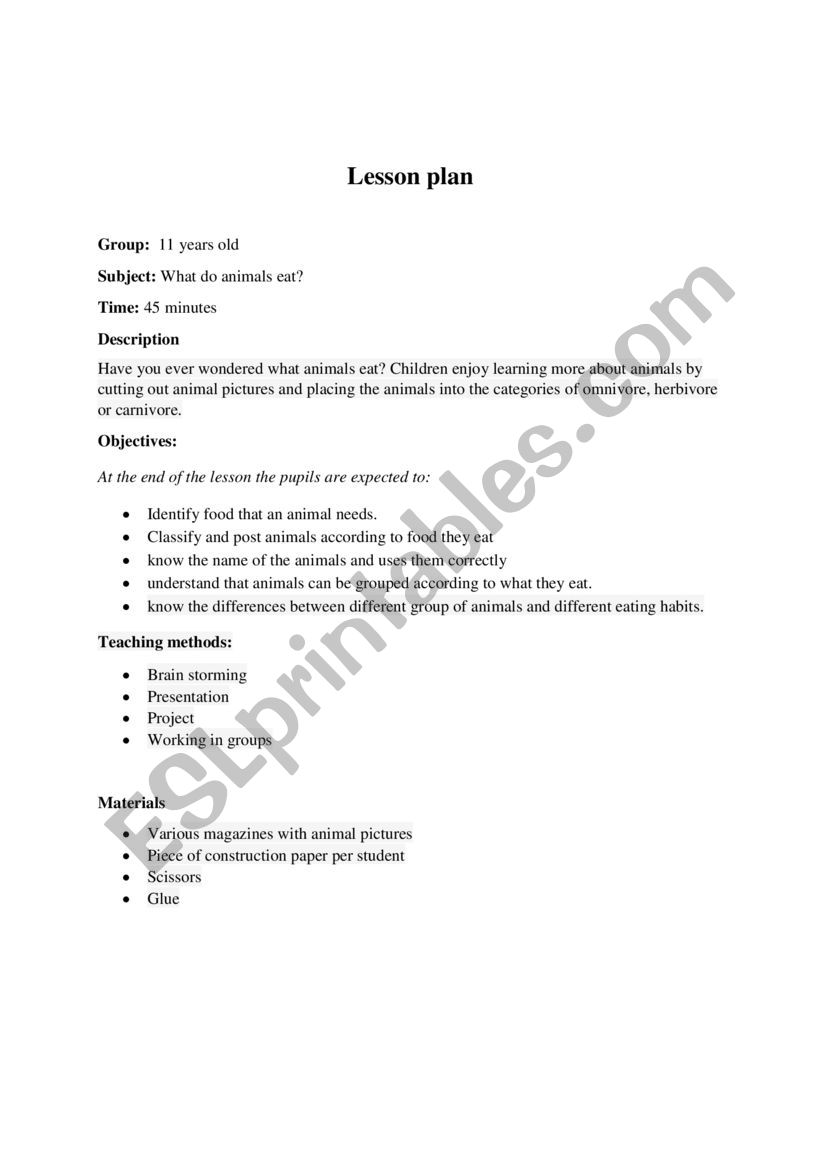 Lesson plan worksheet