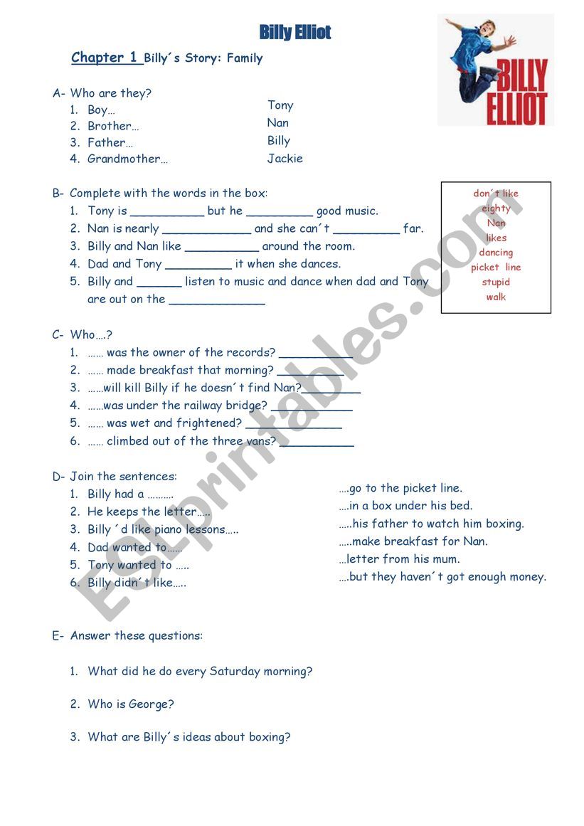 Billy Elliot worksheet worksheet