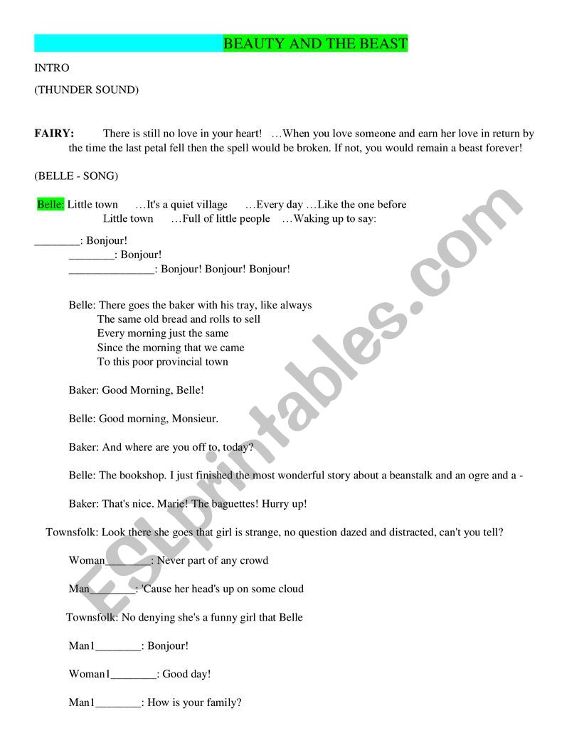 Beauty and the Beast  worksheet