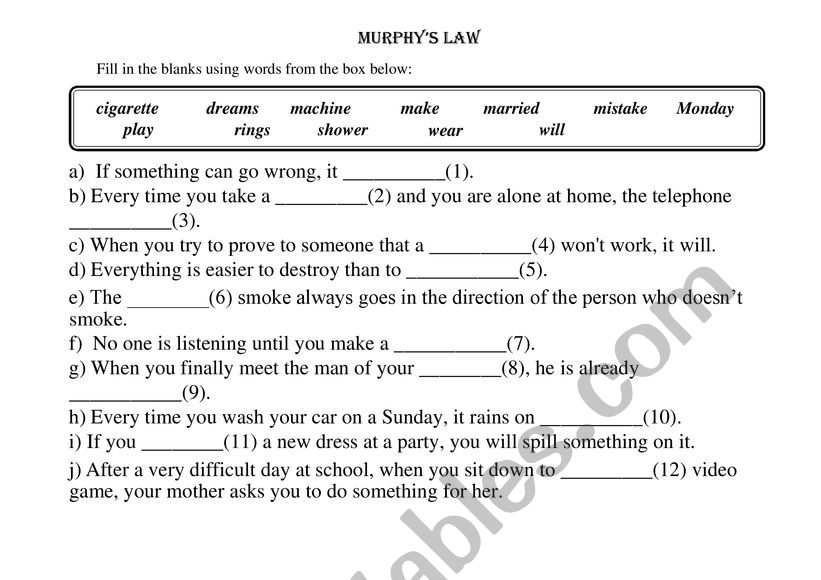 Murphys Law worksheet