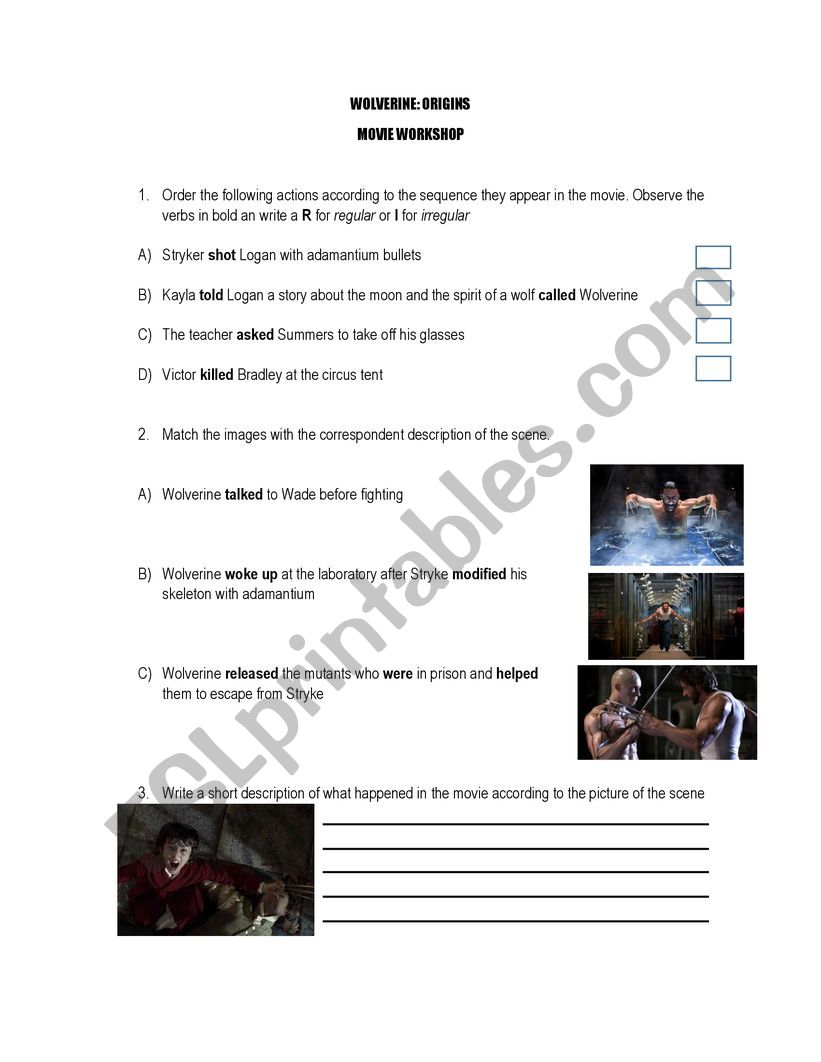 Movie Workshop WOLVERINE worksheet