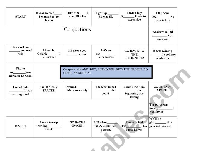 Conjuctions - Board Game worksheet