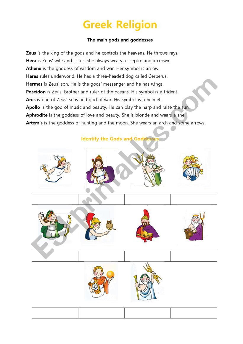 Greek Religion worksheet