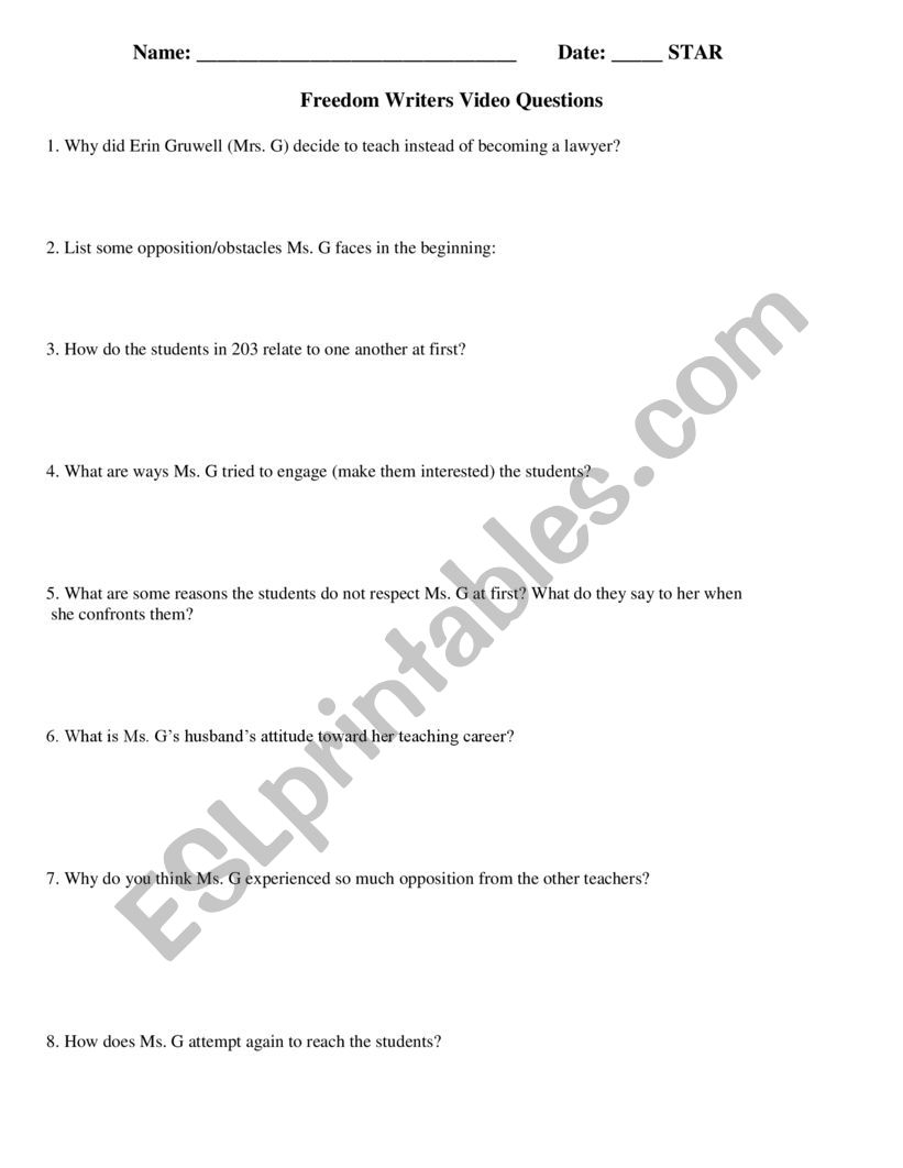 freedom writers worksheet