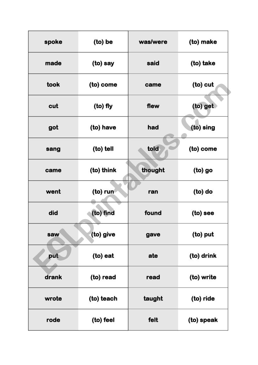 Irregular verb forms domino (simple past)