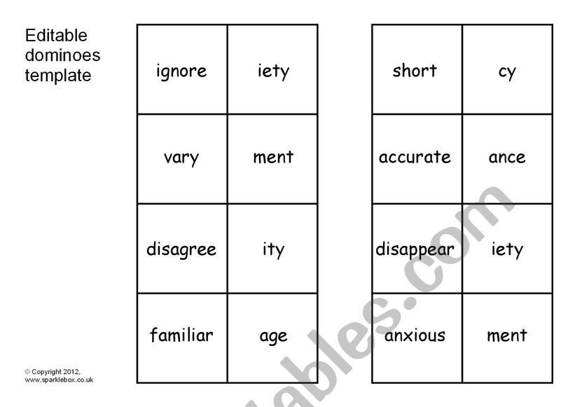 Suffix dominoes with worksheet 1