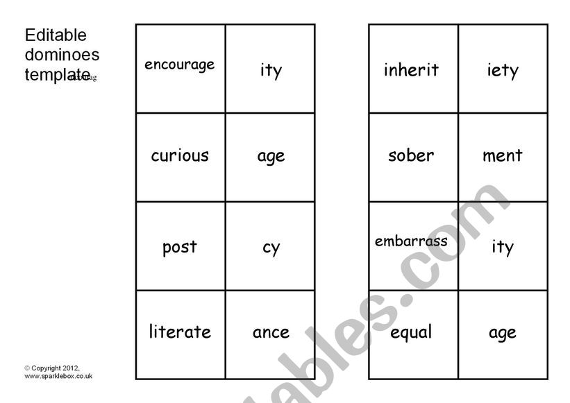 Suffix dominoes with worksheet 2