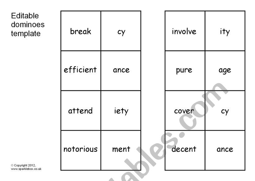 Suffix dominoes with worksheet 3