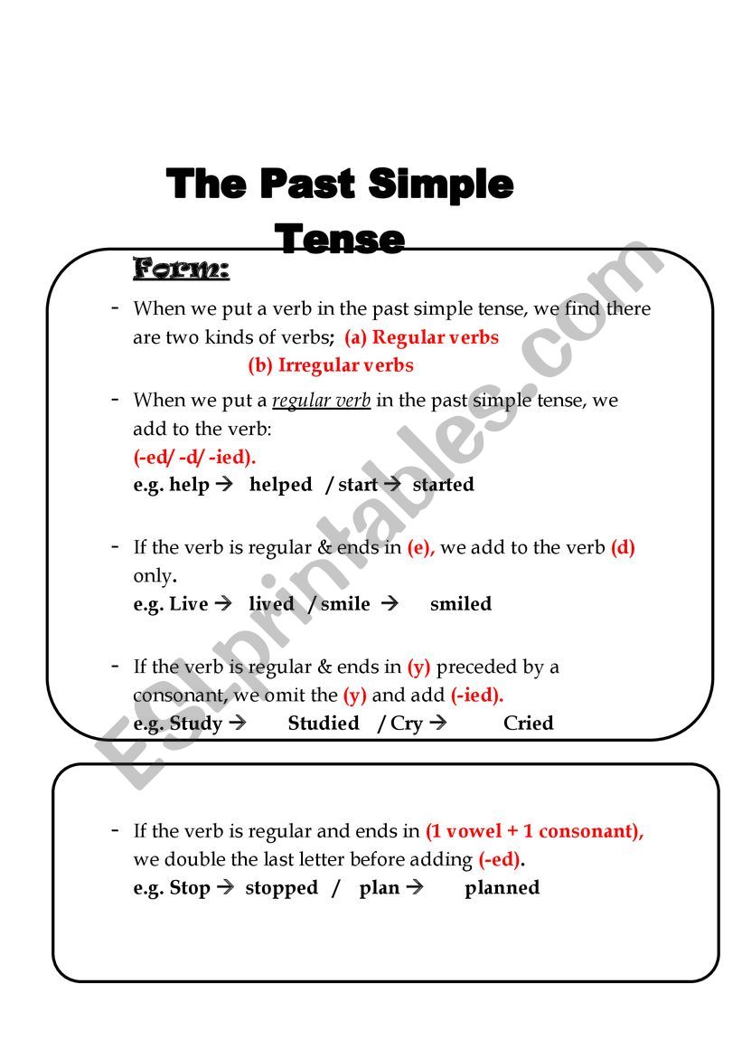 explanation of th past simple tense and some exrcises