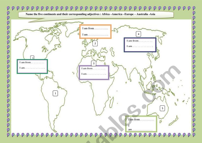 continents worksheet