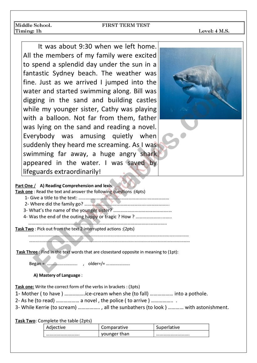 test of english worksheet