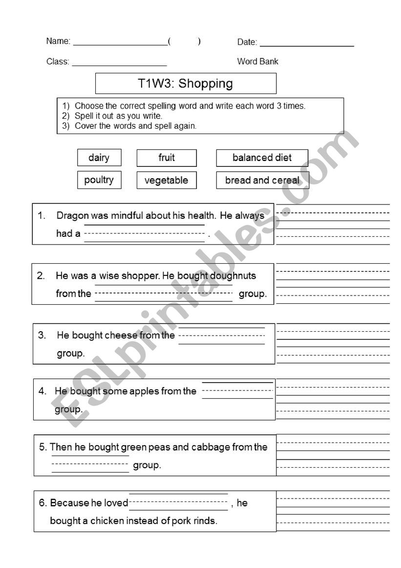 Shopping Cloze Passage worksheet