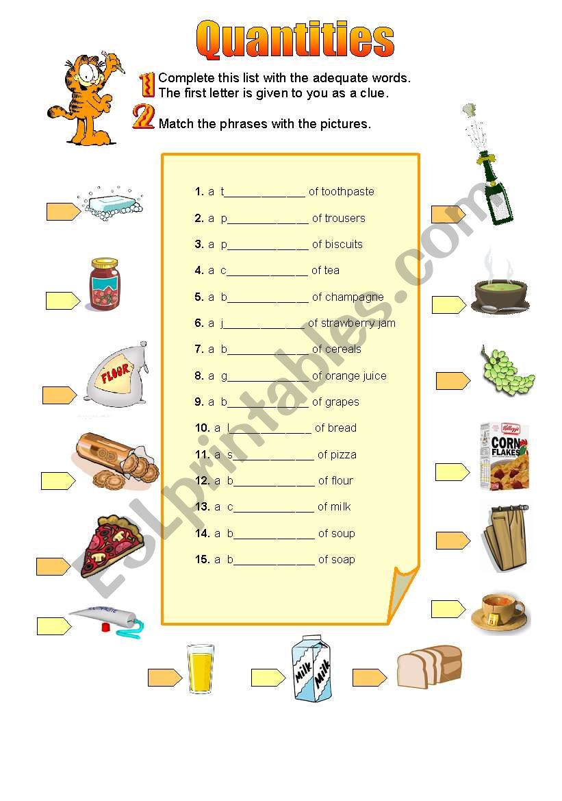 Quantities worksheet