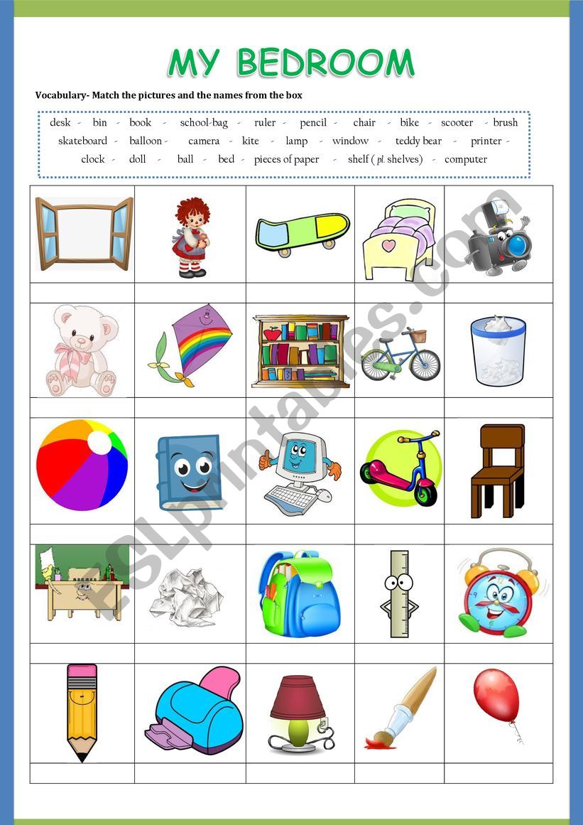 THERE IS & THERE ARE- My Bedroom Vocabulary & Prepositions of Place